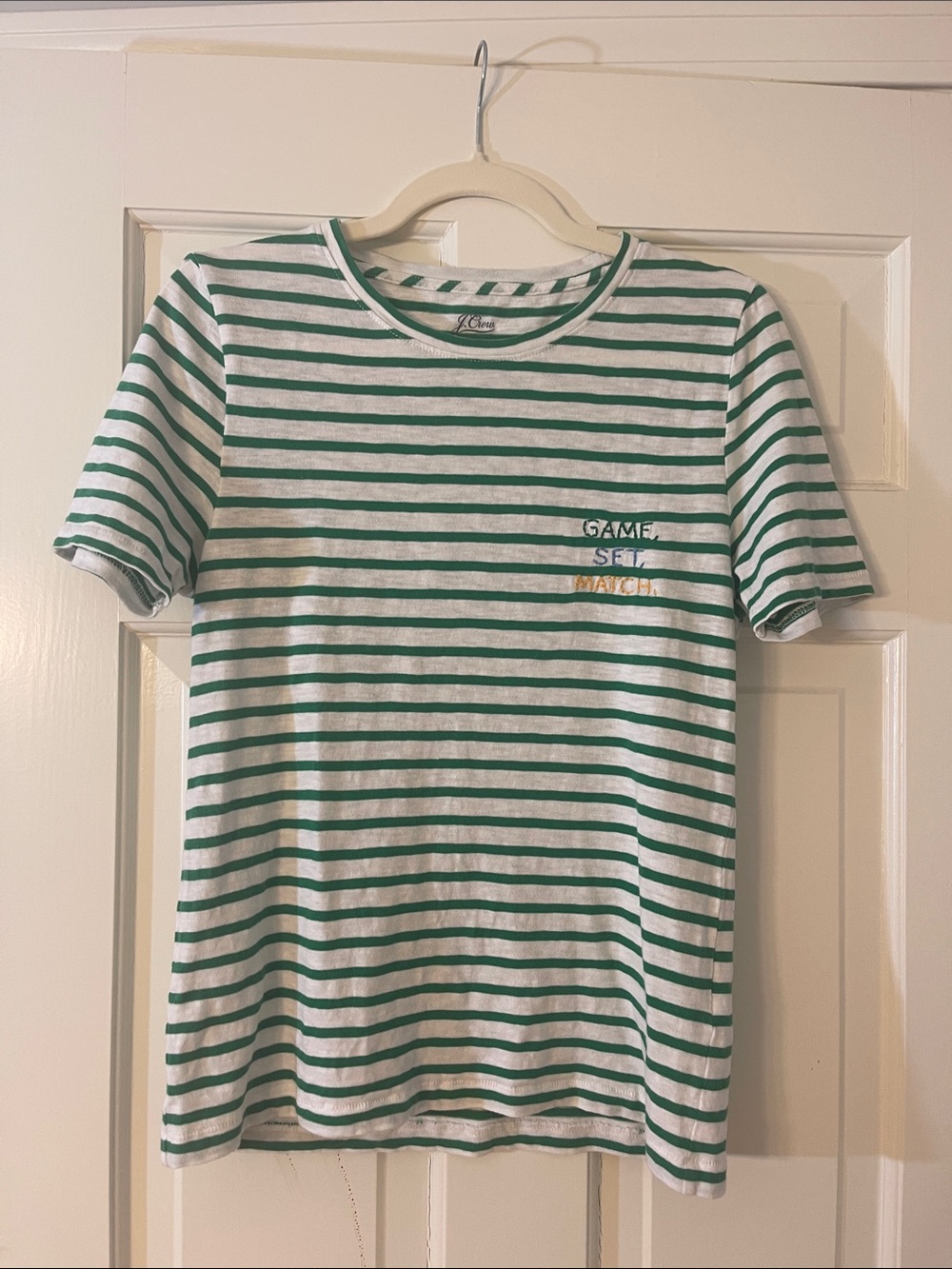 J.Crew Embroidered “Tennis” Striped T-shirt